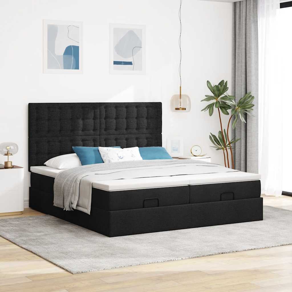 Ottoman-Bett mit Matratzen Schwarz 160x200 cm Stoff