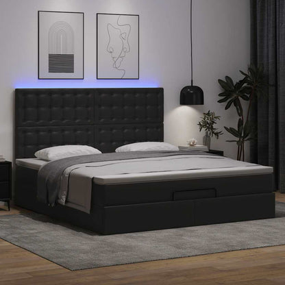 Bett mit Matratze & LEDs Schwarz 160x200 cm Kunstleder