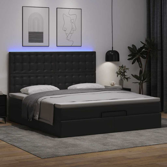 Bett mit Matratze & LEDs Schwarz 160x200 cm Kunstleder