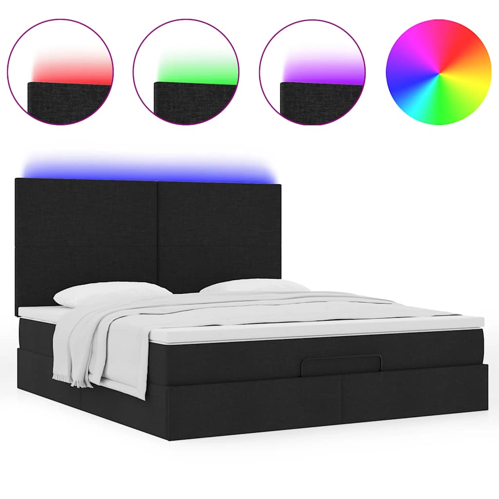 Ottoman-Bett mit Matratze & LEDs Schwarz 160x200 cm Stoff