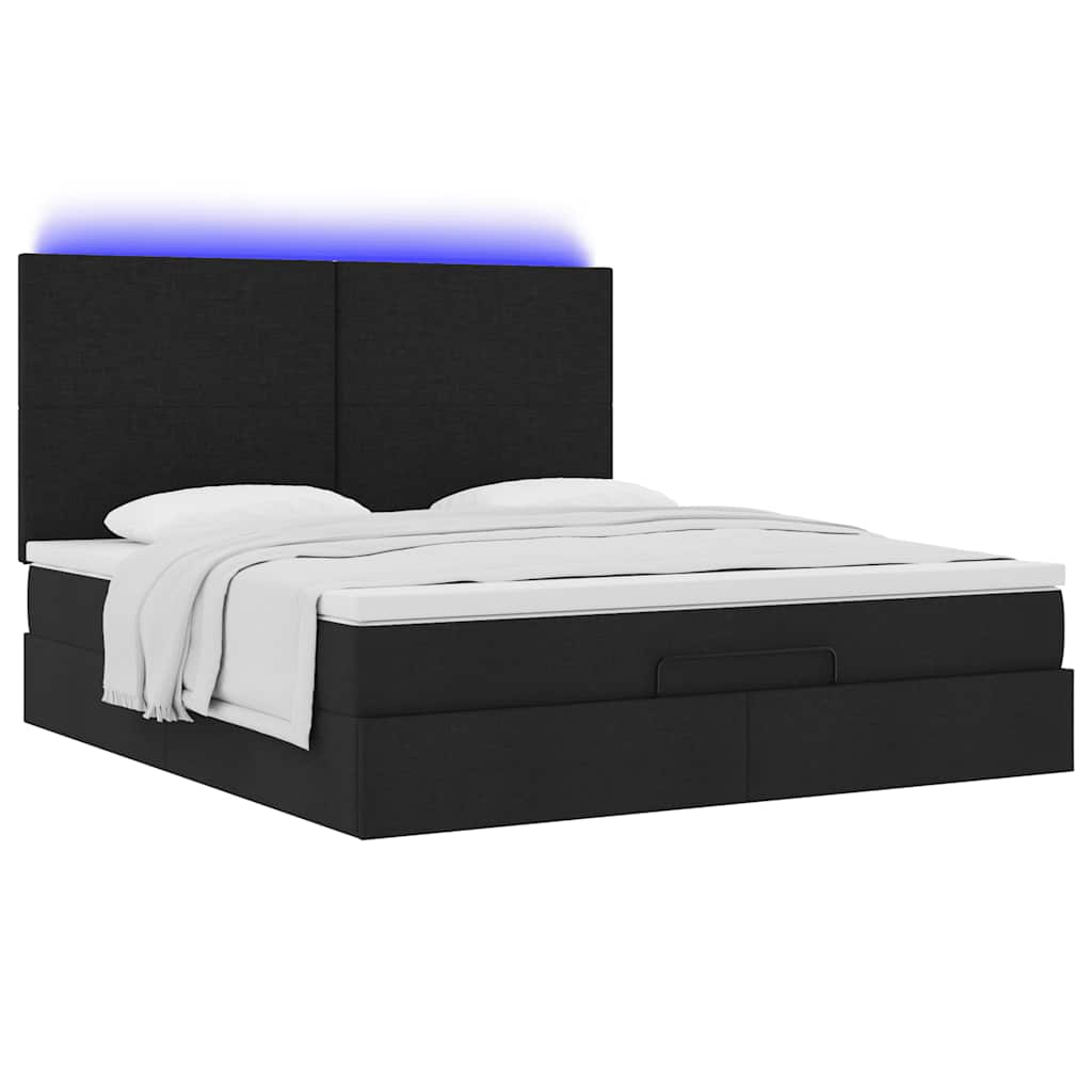 Ottoman-Bett mit Matratze & LEDs Schwarz 160x200 cm Stoff