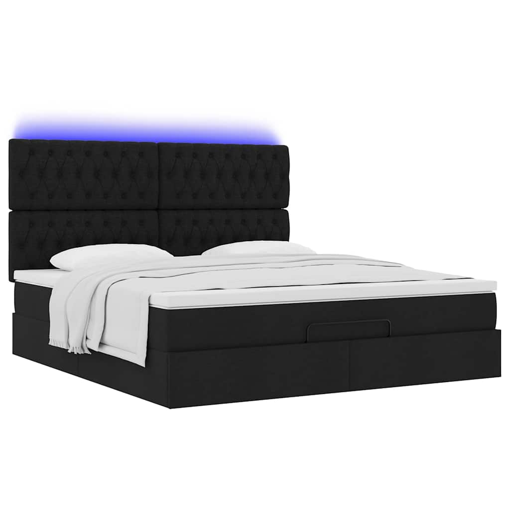 Ottoman-Bett mit Matratze & LEDs Schwarz 160x200 cm Stoff