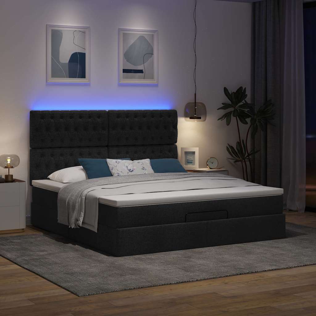 Ottoman-Bett mit Matratze & LEDs Schwarz 160x200 cm Stoff