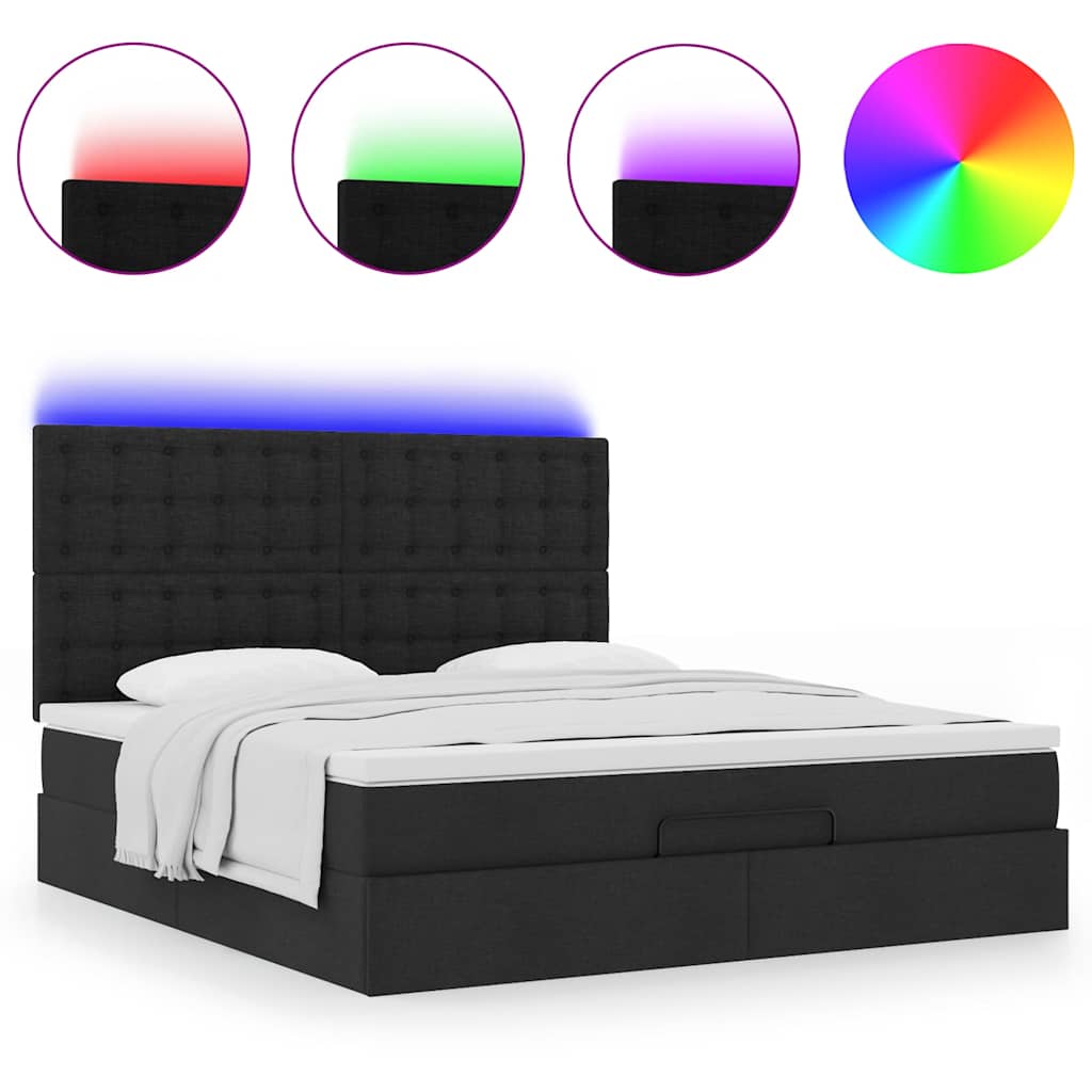 Bett mit Matratze & LEDs Schwarz 160x200 cm Stoff