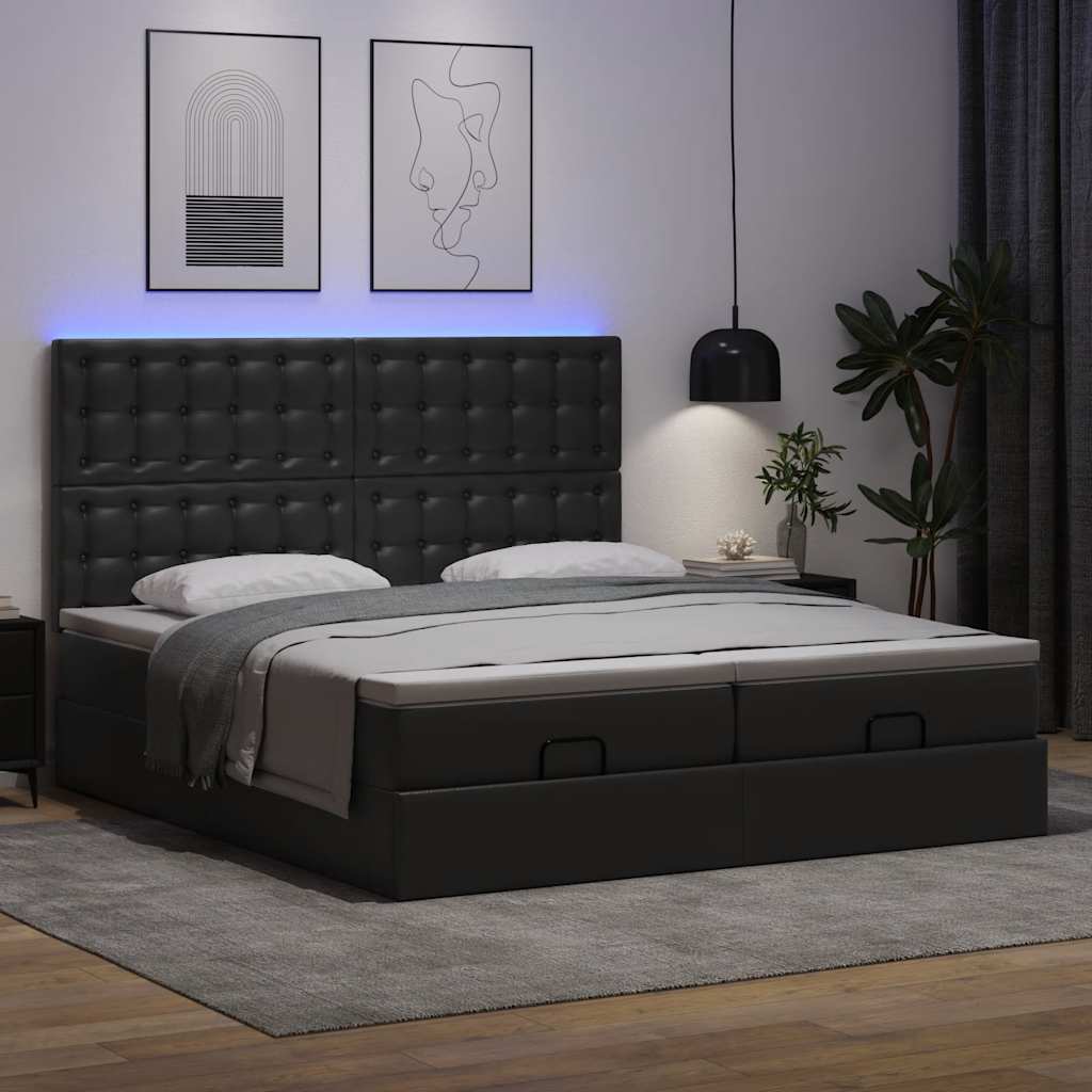 Ottoman-Bett mit Matratzen Schwarz 160x200 cm Kunstleder