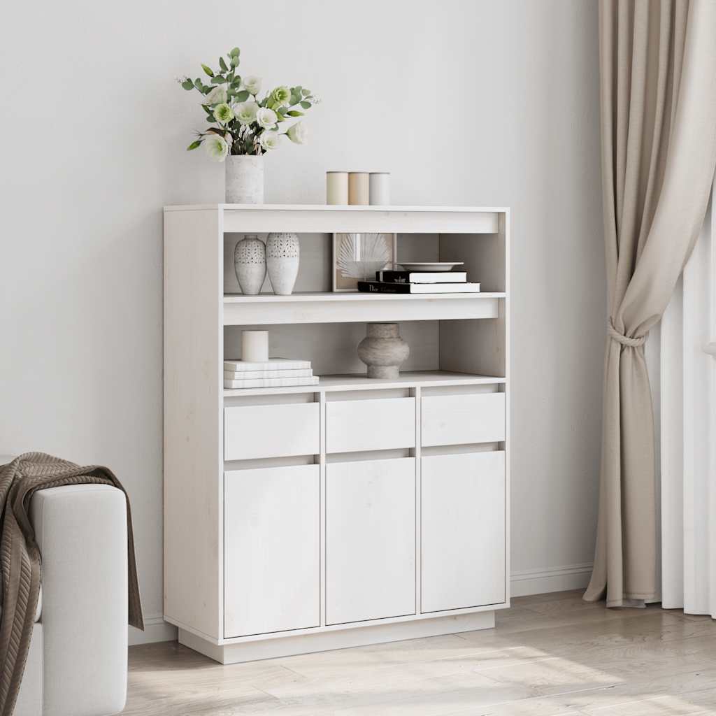 Highboard Weiß 89x34x116,5 cm Massivholz Kiefer