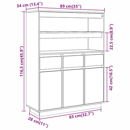 Highboard Weiß 89x34x116,5 cm Massivholz Kiefer