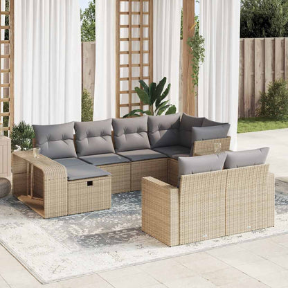 10-tlg. Garten-Sofagarnitur mit Kissen Beige Poly Rattan