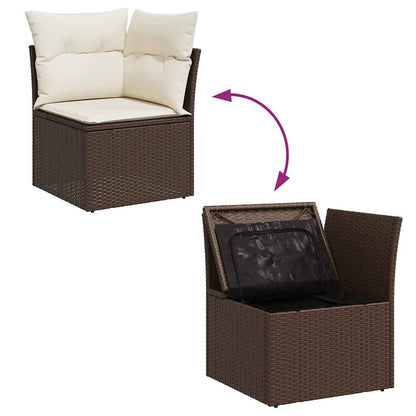 10-tlg. Garten-Sofagarnitur mit Kissen Braun Poly Rattan