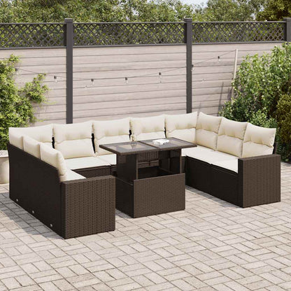 10-tlg. Garten-Sofagarnitur mit Kissen Braun Poly Rattan