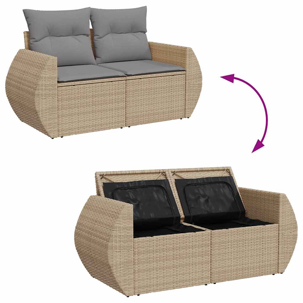 10-tlg. Garten-Sofagarnitur mit Kissen Beige Poly Rattan